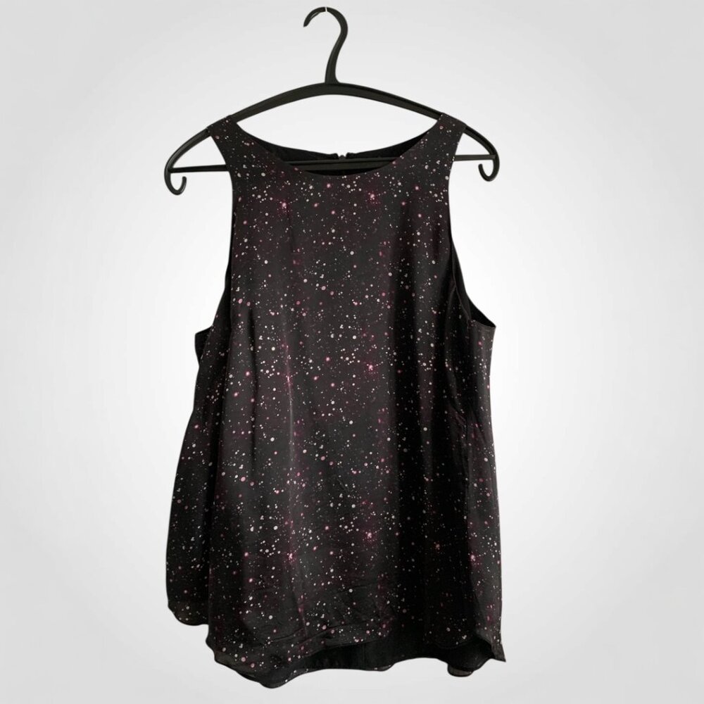 Club Monaco 100% silk night scape print top, Size Label LG, fits 8/10